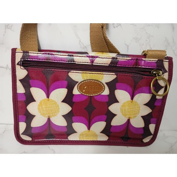 FOSSIL Womens Crossbody Handbag Purse Multicolor Floral PVC Coated Canvas - Picture 2 of 5